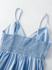 GlowEve Women's Romantic Elegant Elegant Date Solid Color Chest Ruched Waist Maxi Slip Dress, Summer - Blue - View 6