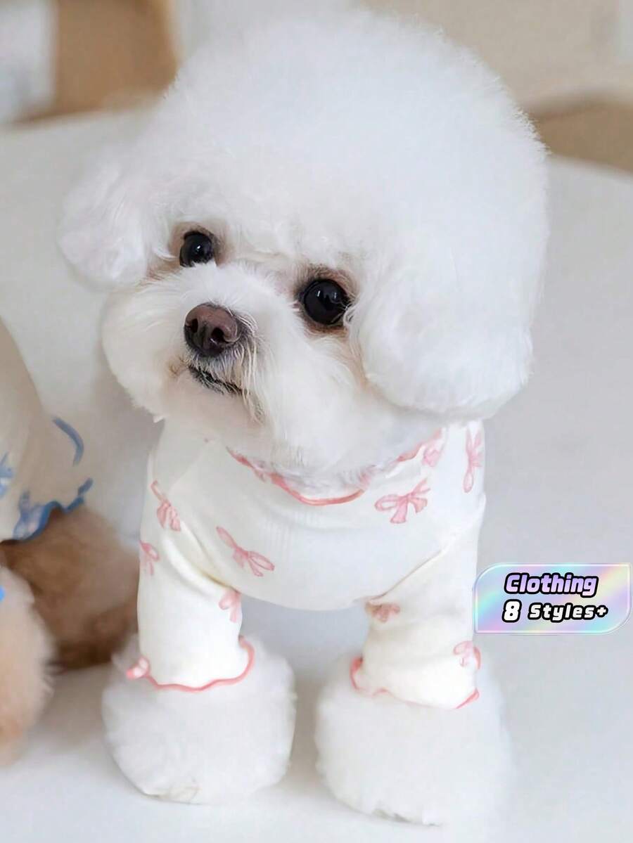Pink Bow Pet Dog Clothing Soft Knit Fabric Cat Fashion Apparel Adjustable Straps Photo Shoot Outfit Special Occasion Wear Machine Washable Gift Idea - Pink - View 1
