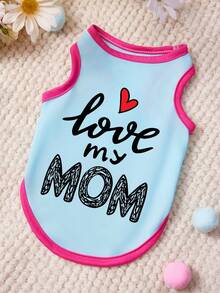 PETSIN 1 chiếc Áo tank top cho thú cưng in chữ "Love LOVEMOM" màu xanh phối hồng đỏ, mềm mại, thoáng khí, chống rụng lông. - Nhiều màu - Xem 1