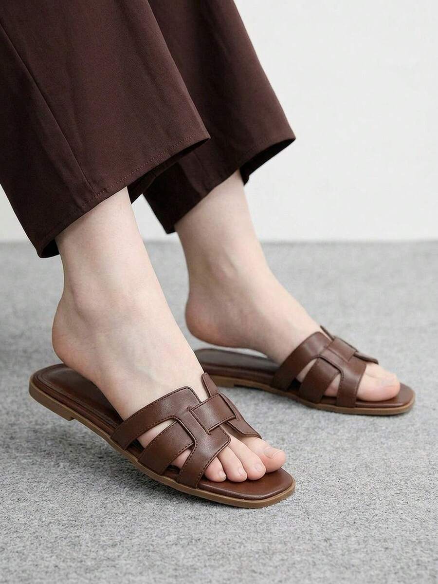 CUCCOO BIZCHIC Giày Sandal Đế Bằng Đơn Giản Đa Năng Thoải Mái Cho Nữ - Cà phê nâu - Xem 1