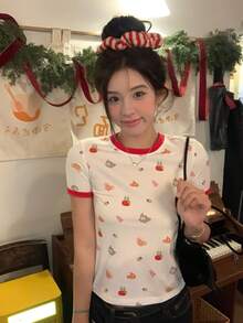 TOM AND JERRY X DAZY 女款圓領卡通印花短袖T恤圖案上衣可愛上衣 - 白色 - 查看 13