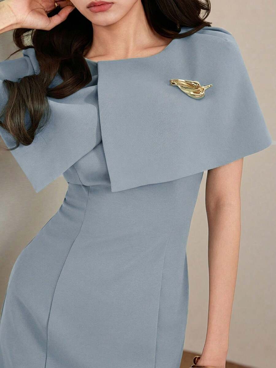 Heiryn Women's Solid Color Metal Decor Fitted Elegant Dress,Dresses For Women Summer - Blue - View 1