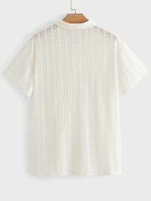 COMVAIL Plus Size Men's Solid Color Front Button Casual Short Sleeve Shirt - Apricot - View 7