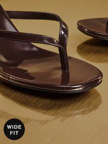 SHUZIA Women's Wide-Fit Minimalist Fashion Comfy Round Toe Stiletto Thong Sandals - Coffee Brown - View 4