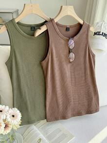SHEIN EZwear 加大码棉质做旧雪花印花修身吊带背心 - 彩色 - 查看 2
