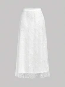 SHEIN MOD Women's Elegant Solid Color Lace Skirt - White - View 3