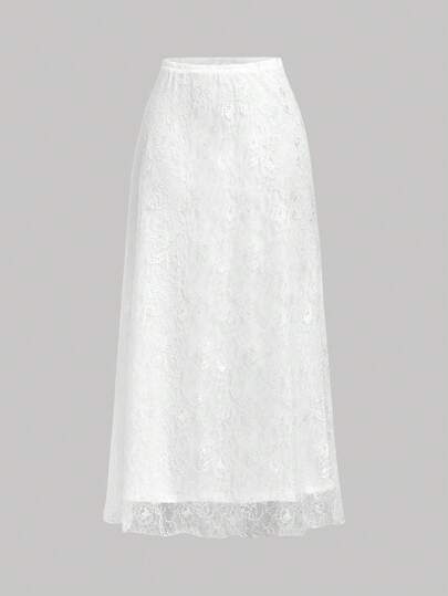 SHEIN MOD 女士优雅纯色蕾丝裙