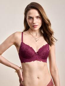 Hourtrue Ropa Interior De Encaje Floral Con Aros - Morado - Ver 4