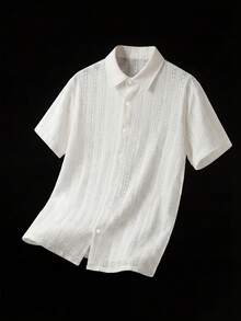 COMVAIL Plus Size Men's Solid Color Front Button Casual Short Sleeve Shirt - Apricot - View 2