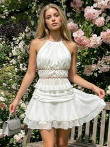Glamine Charm Conjunto de verano para mujer con blusa decorada con bordado + minifalda de cintura baja en color blanco - Beis - Ver 9