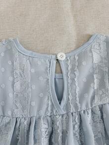 SHEIN Baby Girl Butterfly Decor Short Petal Sleeve Casual Dress - Blue - View 7