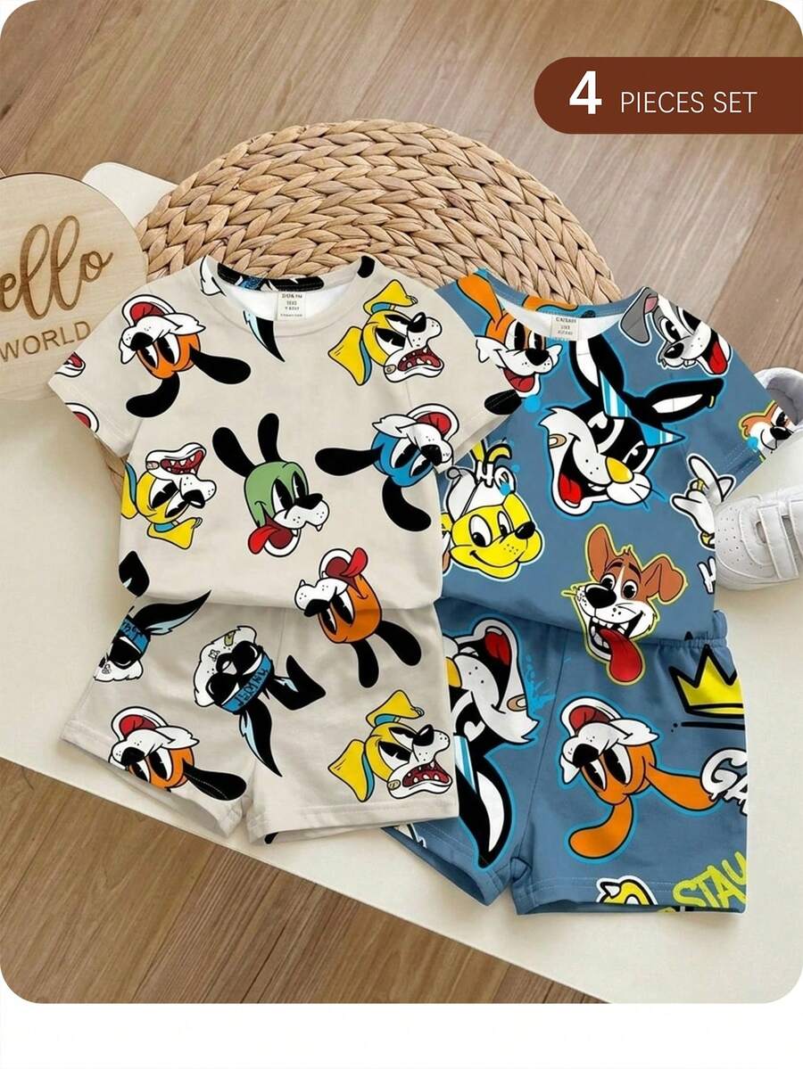 SHEIN Bộ 2 quần short tay ngắn cổ tròn đơn giản giản dị cho bé trai 2 món, thích hợp cho mùa hè - Nhiều màu - Xem 1