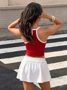 Muchica Damen Kontrast-Farben Lässig Fitness Racerback Tanktop - Rot - Übersicht 2