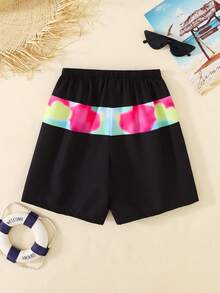 SHEIN (Random 4pcs, 1pc Sent) Boys' Casual Korean Style Comfortable Colorful 67 Number Print Loose Patchwork Slim Fit Beach Shorts, With Lining - Multicolor - View 5