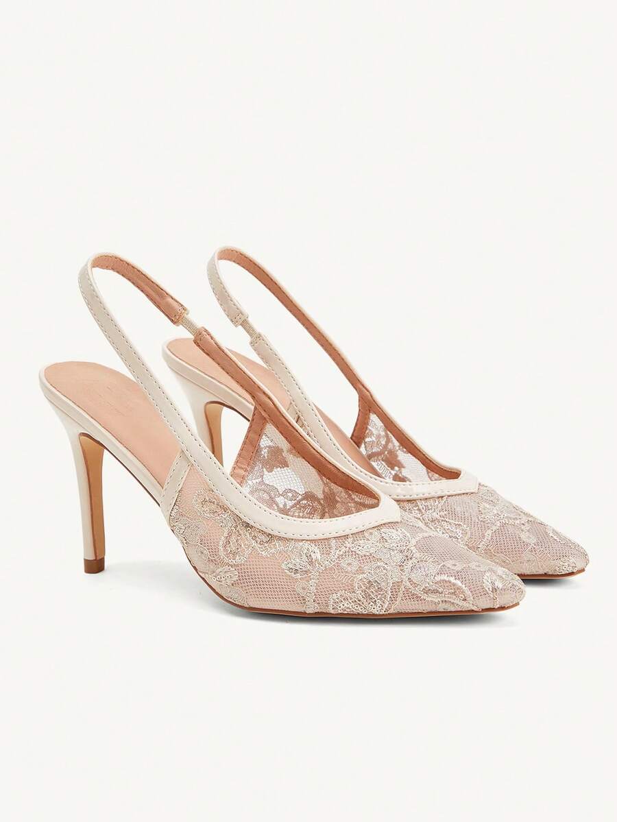 CUCCOO CHICEST Damskor med spetsiga tår och glitterdekor, eleganta högklackar - Beige - Visa 1
