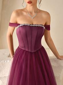 Poshira Women's Off Shoulder Rhinestone Decor Ruched Waist Elegant Cocktail Dress Women's Sequin Mermaid Formal Evening Gown One Shoulder Formal Dress Purple Women Evening Dress Gowns Glamorous Dress Dress Elegant Gala Dress Elegant Valentines Dress Elegant Dress Sequin Dress Pink Red Dress Floral Dress Valentines Dress Elegant Dress Sequin Dress Floral Dress Luxury Graduation Ceremony, School Opening, Music Festival, Birthday Party, Wedding, Afternoon Tea Gathering, Ball - Burgundy - View 1