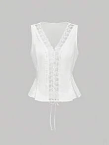 SHEIN MOD Áo hai dây viền ren dành cho nữ - trắng - Xem 1
