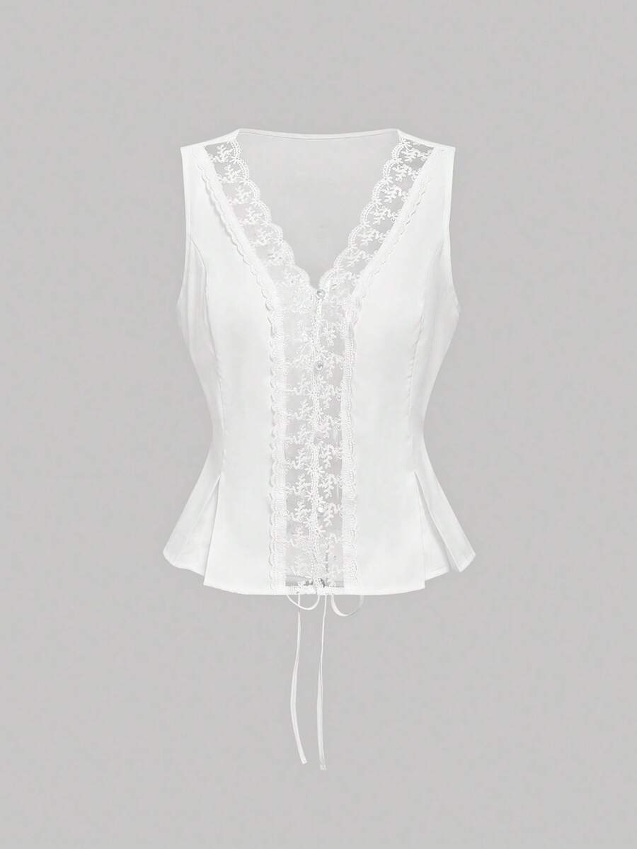 SHEIN MOD Áo hai dây viền ren dành cho nữ - trắng - Xem 1
