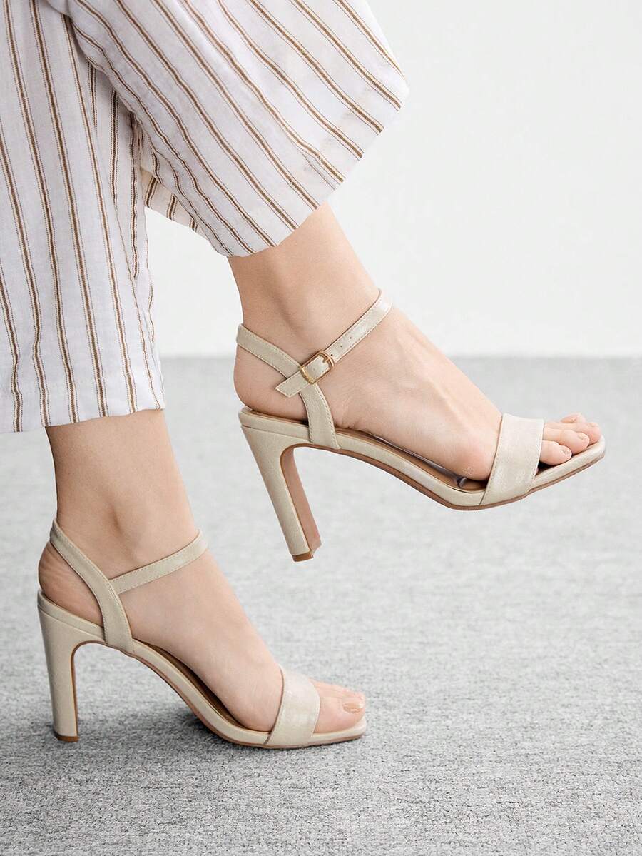 CUCCOO BIZCHIC Sandals Women's Summer 2026 New Korean Version Versatile Medium Heel Thick Heel Buckle Fairy Style Roman High Heels Women's Shoes Summer Shoes - Beige - View 1