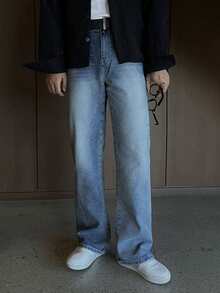 DAZY Quần jeans nam ống đứng dài, hơi rộng, màu xanh nhạt. - Màu xanh lam - Xem 1