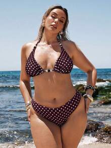 SHEIN BAE Plus Size Bikini Sets Summer Beach Vacation Bathing Suit - Mocha Brown - View 5