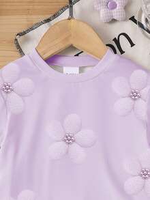 2pcs/Set Young Girls Floral Print Cute T-Shirt And Shorts Set, Fashionable Casual Outfit Suitable For Spring/Summer Vacation - Multicolor - View 3