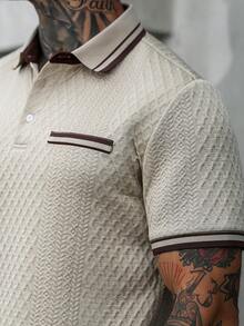Manfinity CasualCool 男士条纹短袖休闲通勤 Polo 衫 - 卡其色 - 查看 7