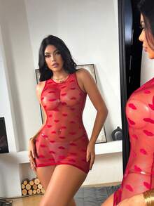 SuitURBody Áo ngủ không tay ôm sát gợi cảm bằng vải lưới xuyên thấu dành cho nữ, thích hợp cho mùa hè. - Màu Đỏ Sâu - Xem 5