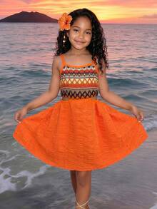 SHEIN Young Girl Patchwork Color Ruffle Strap Dress, Suitable For Summer Park, Beach, Photography, Outdoor Activities - Multicolor - View 5