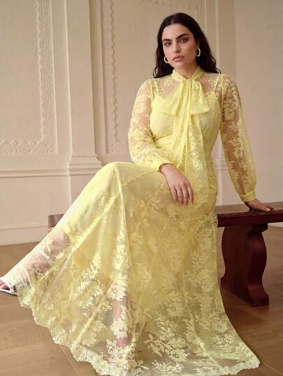 ZEYLAH Elegant Romantic Bow Tie A-Line Loose Long Dress, Spring/Summer