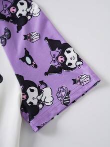 HELLO KITTY AND FRIENDS | SHEIN 少女字母卡通印花圆领短袖上衣和短裤睡衣套装 - 彩色 - 查看 5