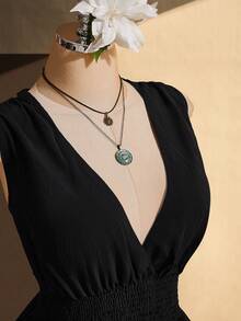 SHEIN ICON 大码女式黑色系腰连衣裙 - 黑色 - 查看 6
