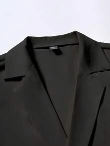 Manfinity CasualCool 男士大尺碼休閒正式翻領短袖雙排扣襯衫與長褲套裝，純黑色夏季街頭風城市度假穿搭，正式款 - 黑色 - 查看 8