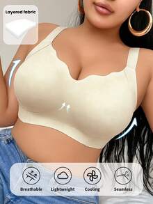 SHEIN Sujetador sin costuras sin aros talla grande, sujetador de cuello en V con soporte suave, cómodo 1 pieza - Gris Claro - Ver 5
