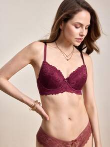 Hourtrue Ropa Interior De Encaje Floral Con Aros - Morado - Ver 7