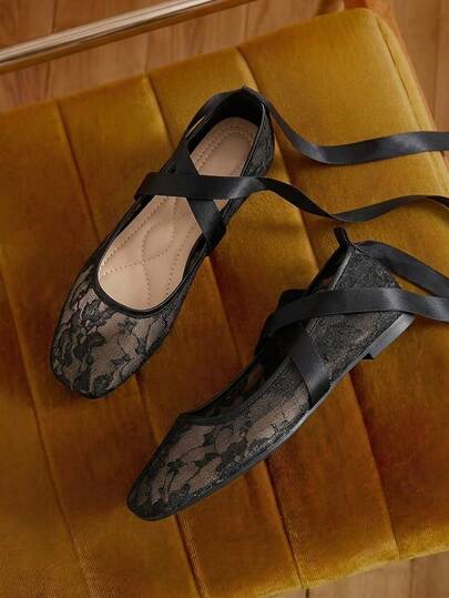 Bow-Tie Bowknot Summer New Women Flat Shoes, Comfortable Breathable Lace Mesh Flat Shoes, Fashionable Casual Gentle Elegant Ballet Shoes