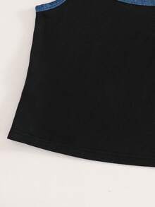 Tween Girl Contrast Trim Scoop Neck Casual Tank Top - Black - View 3