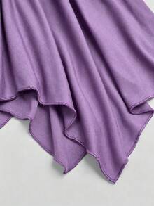 Sweetra CURVE Plus Size Women Solid Color Romantic Asymmetrical Hem Skirt Fall - Mauve Purple - View 3