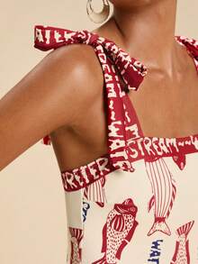 SHEIN TRVLCHIC Women's Vacation Beach Fish Print One-Piece Swimsuit - Multicolor - View 3