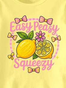 Infant/Toddler Girls' Cute Summer Outfit,Pastel Yellow Lemon Graphic Short Sleeve T-Shirt And Striped Bow Flared Pants Set For Vacation,Comfortable - Multicolor - View 7