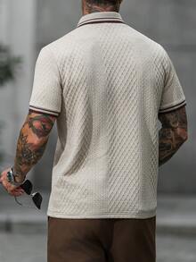 Manfinity CasualCool 男士条纹短袖休闲通勤 Polo 衫 - 卡其色 - 查看 2