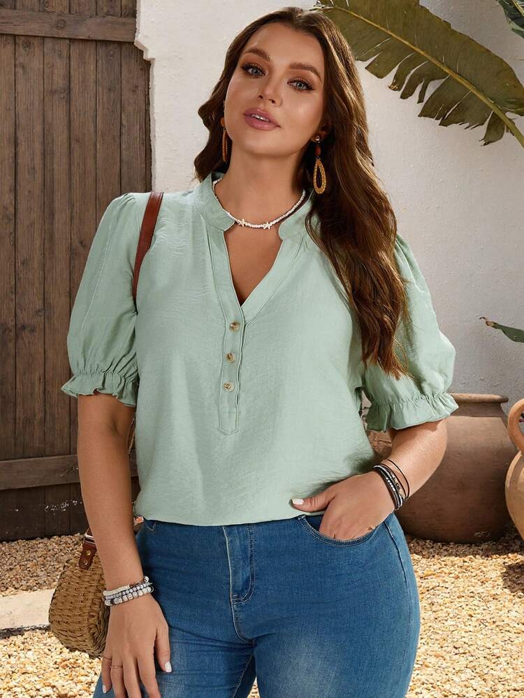 Plus Size Women's Notched Neck Spring Casual Vacation Floral Print Shirt