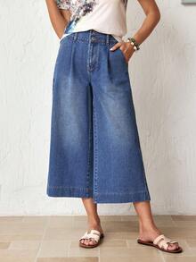 Breezaya Jeans casuales de mujer con bolsillos en diagonal, de ajuste holgado, para verano - Azul - Ver 4