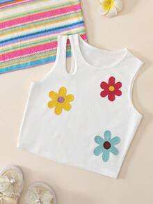 Bộ 2 áo tank top crop ôm dáng, họa tiết hoa 3D thêu nổi bật, khoét lỗ, dành cho bé gái, màu trắng và đỏ hồng. - Nhiều màu - Xem 4