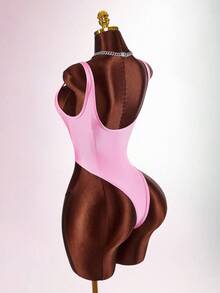 Amplova 2026 New Solid Color Basic Deep V-Neck Padded Sexy Bodysuit, Suitable For Sports, Casual Outings And Parties - Pink - View 6