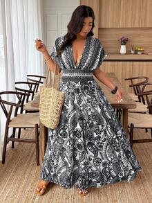 Weeklong Vestido casual de verano sin mangas con cintura ceñida y estampado de unicolor para vacaciones, talla grande - Multicolor - Ver 3