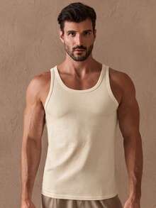 HIMLAND Men's Casual Everyday Commute Minimalist Solid Color Tank Top, Summer - Khaki - View 5