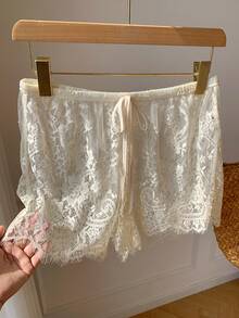 Comfortcana 女士蕾丝透视扭结时尚性感短裤 - 杏色 - 查看 4