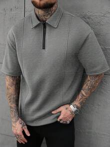Manfinity CasualCool 男士拼接設計 Polo 衫，時尚百搭，適合日常穿著與正式場合 - 灰色 - 查看 8