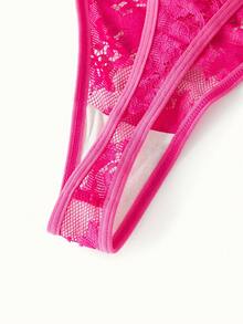 Bonmuse 2 piezas Conjunto de sujetador con aros de encaje fucsia, diseño de encaje transparente con tirantes ajustables - Rosa Roja - Ver 12
